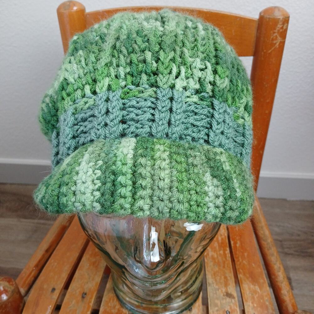 Sage Green Tones Slouchy with a Brim OSFM premade crochet newsboy handmade - Picture 5 of 7